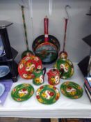 A good collection of 10 pieces of painted Bargeware (plates are pottery & some are chipped)