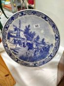 A large blue and white Delft charger 39.5cm diameter, v