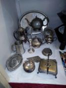 A mixed lot of silver plate including tea set, tray etc.