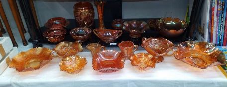 A large quantity of amber carnival glass, COLLECT ONLY.