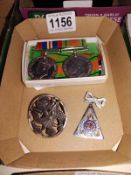 Two WW2 medals and a Royal engineers brooch etc