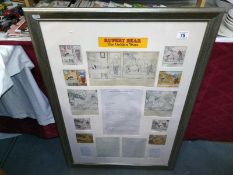 A Rupert The Bear Golden Years framed & glazed collage including letters/pictures etc. with
