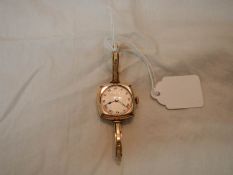 A yellow metal ladies wrist watch by J Hargreaves?, Liverpool.