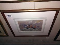 A marine school watercolour ships in a stormy sea, signed G A