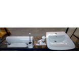 A white bathroom sink and quantity of bathroom accessories, COLLECT ONLY.