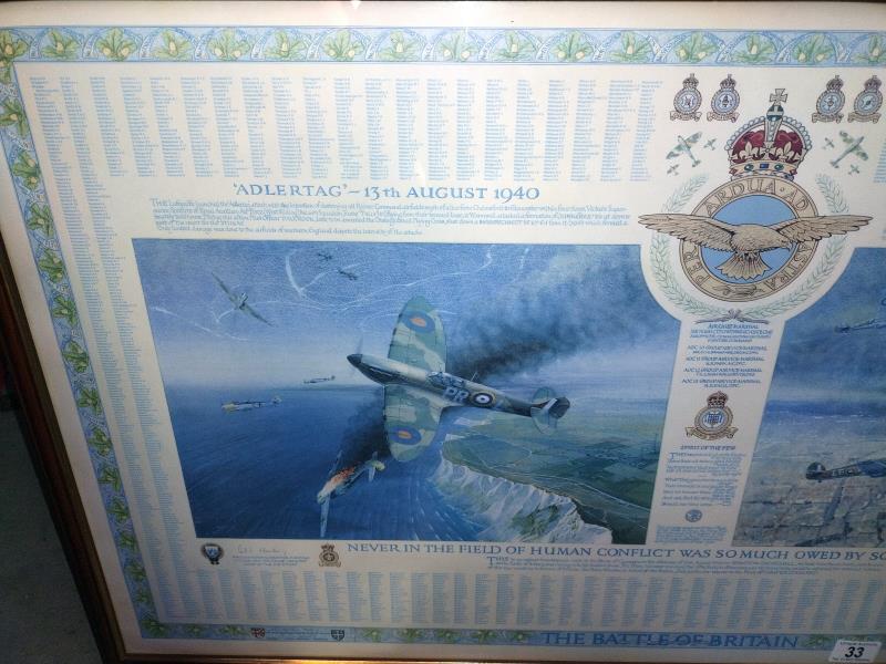 A framed & glazed 'The Battle of Britain' print featuring all the pilots who fought in the Battle - Image 2 of 4