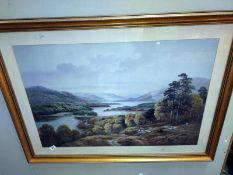 A large framed and glazed lake scene print 110cm x 80cm, COLLECT ONLY.