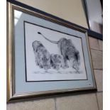 A framed & glazed limited edition print of Serengeti lion and cubs, 521 of 850 (77cm x 64cm) COLLECT