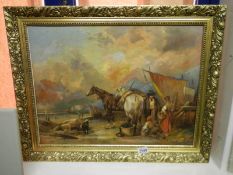 A gilt framed oil on canvas of horses, 72 x 57 cm, COLLECT ONLY.