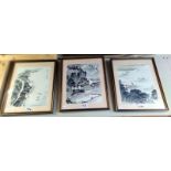 Three signed Chinese framed and glazed prints. 41cm x 32cm. COLLECT ONLY