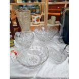 A quantity of vintage moulded glass bowls and a vase. COLLECT ONLY.