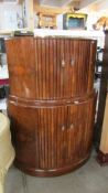 An art deco drinks cabinet with tambour sliding doors, 110 x 35 x 142 cm high, COLLECT ONLY.