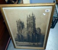A large print of a Cathedral signed Charles Bud. 77cm x 55cm. COLLECT ONLY.