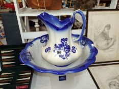 A large Blue and White pottery Jug and bowl, COLLECT ONLY.