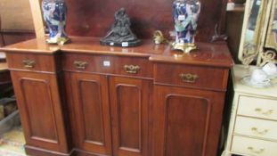 A Victorian mahogany sideboard, 153 x 54 x 92cm, back height 130 cm, COLLECT ONLY.