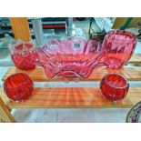 5 pieces of cranberry glass items, 3 a/f.