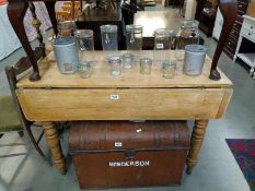 A Victorian pine drop leaf table A/F. 105 cm x 48cm x height 75cm. COLLECT ONLY.