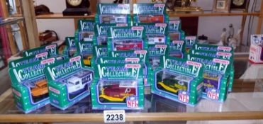28 Matchbox MB38 model A Ford vans, 1990 NFL National football league die cast models