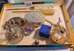 A various collection of Vintage hat pins, letter openers, trinket box etc.