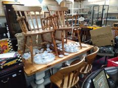 A set of 6 antiqued pine kitchen chairs. COLLECT ONLY.
