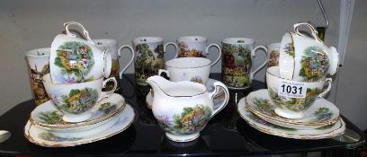 A Royal Vale part tea set & 6 Danbury Mint mugs. COLLECT ONLY.