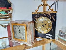 An art deco Smiths marble effect bakelite mantle clock & a polished marble mantle clock with