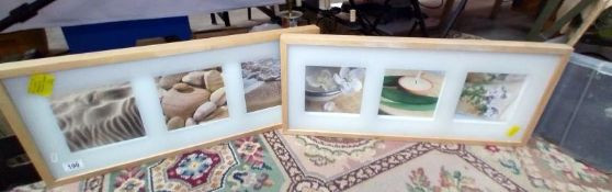 A pair of pictures of the beach and flowers. 71cm x 31cm