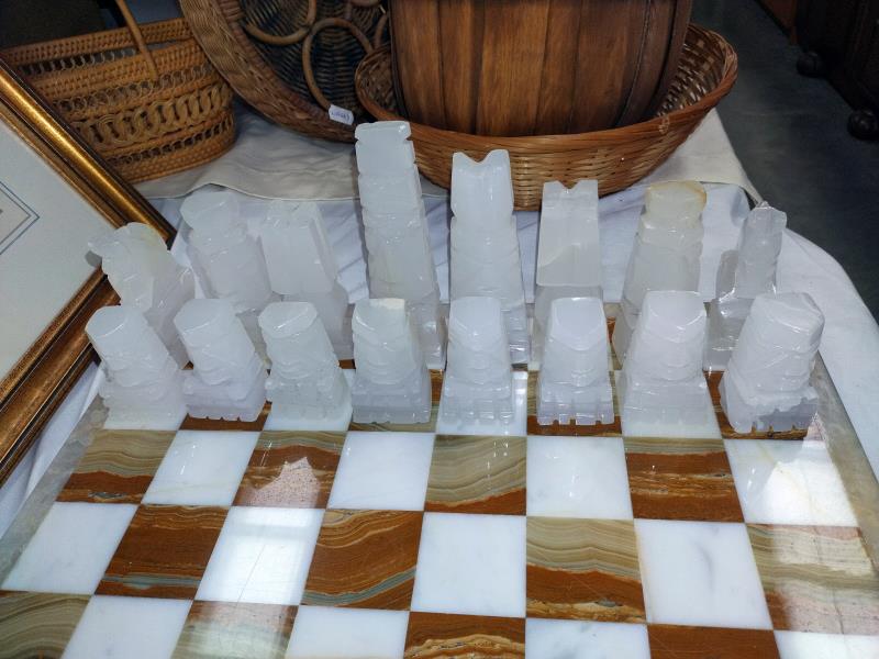 A polished stone chess set. COLLECT ONLY. - Image 3 of 3