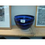 A large blue striped glass bowl. COLLECT ONLY.