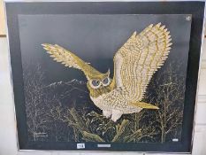 A large picture of a great horned owl by Richard Reid Mason (87cm x 72cm,)