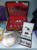 A 52 piece canteen of cutlery, a boxed set of cake forks & 3 cake slicers etc.