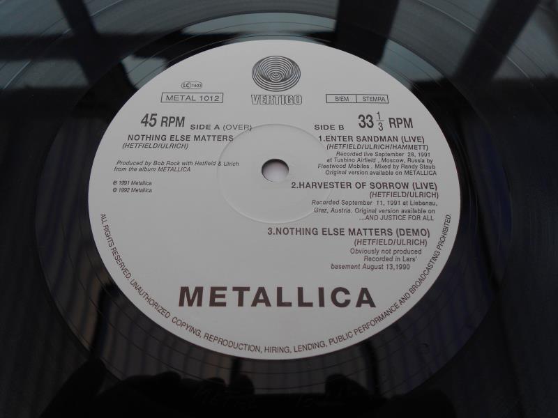 Metallica ? Nothing Else Matters UK 12? record METAL 1012 A-1 and B-1 SNA Logo NM The vinyl is in - Image 6 of 10