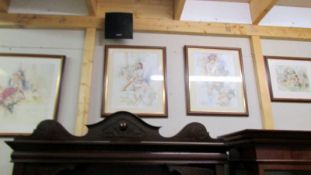 A set of four framed and glazed prints of ladies in gardens. COLLECT ONLY.