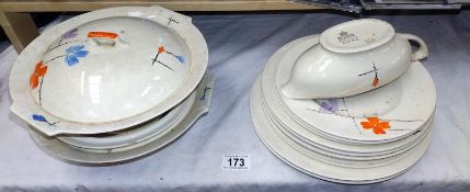 A quantity of Myott Son and Sons plates, serving dish and gravy boat etc, A/F.