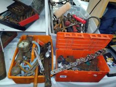 3 large boxes of spanners, sockets and pliers etc