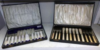 2 cased sets of fish knives & forks (cases A/F)