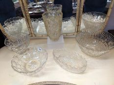 A quantity of vintage moulded glass bowls and a vase, COLLECT ONLY.