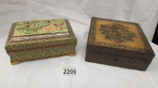 A 19th century Tunbridge ware box together with a 20th century bird decorated box.