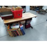 A vintage double school desk with storage compartments, 112cm x 59cm x 65cm high