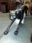 A large brass cheetah, 162 cm long, 48 cm high, COLLECT ONLY.