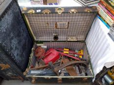 A vintage travel chest and various collectables.