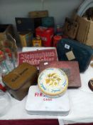 A quantity of interesting old tins etc.