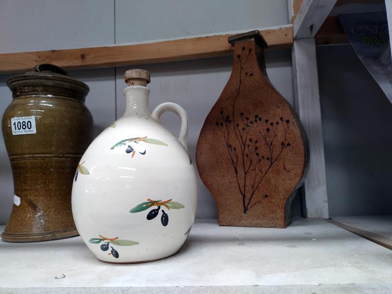 5 pieces of Studio pottery including lidded storage jars & vase etc. COLLECT ONLY. Tall vase in - Image 3 of 3