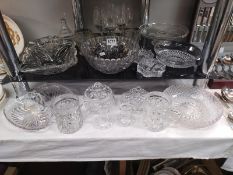 A good lot of glassware including fruit bowl, jug, glasses, candlesticks.