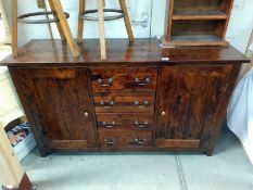 Dark Wood stained kitchen unit with two cupboards and four drawers. 140cm x 45cm x height 81cm.