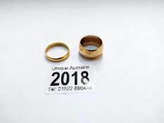 A 9ct gold wedding ring 7.8 grams and an 18ct gold wedding ring 3.2 grams., sizes Q & S.