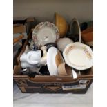 A box of china including mixing bowl & flower pot etc.
