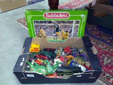 A Subbuteo football game and a box of play worn Diecast including Matchbox