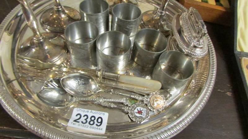 A silver plate tray, candelabra, goblets, napkin rings etc., - Image 2 of 2