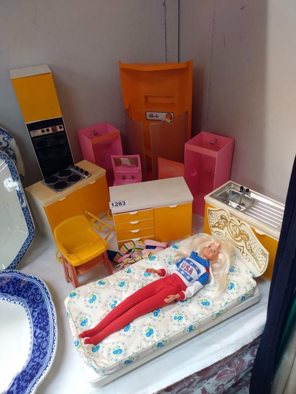 A vintage Sindy doll plus kitchen and bathroom furniture COLLECT ONLY